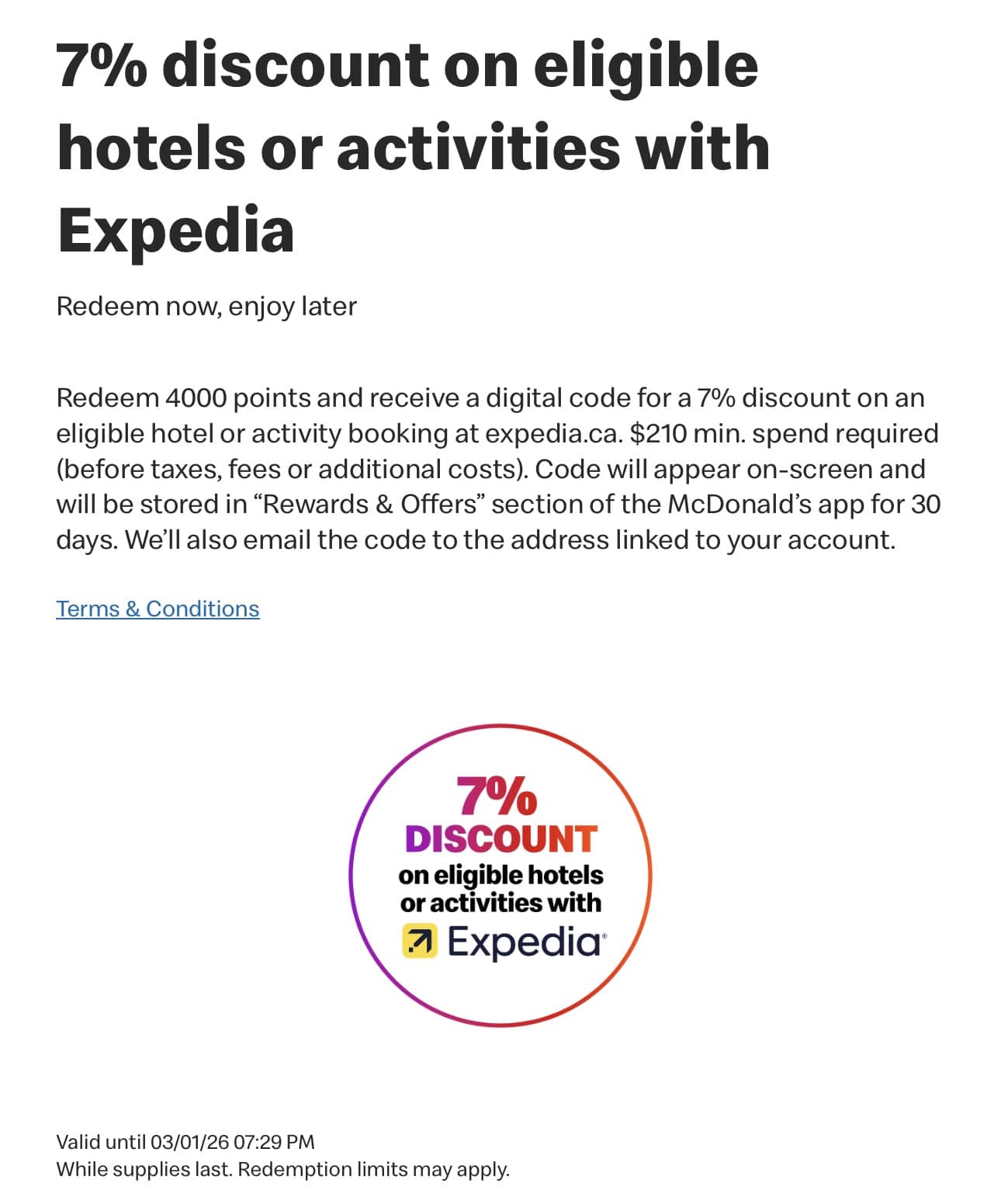mymcdonalds 7 percent discount on expedia