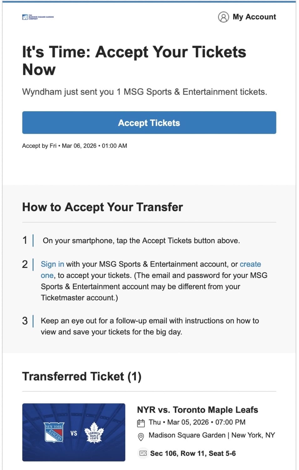 wyndham rewards experience accept nhl tickets ticketmaster