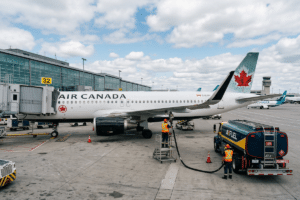 air canada plane being refueled avfuel