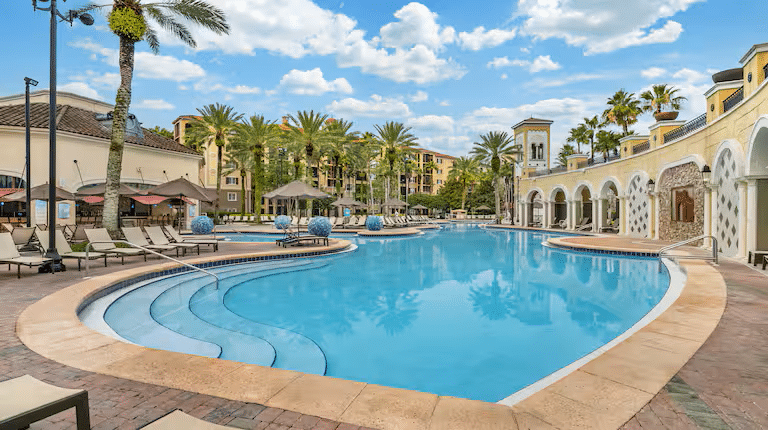 hilton grand vacations orlando pool with lounge chairs