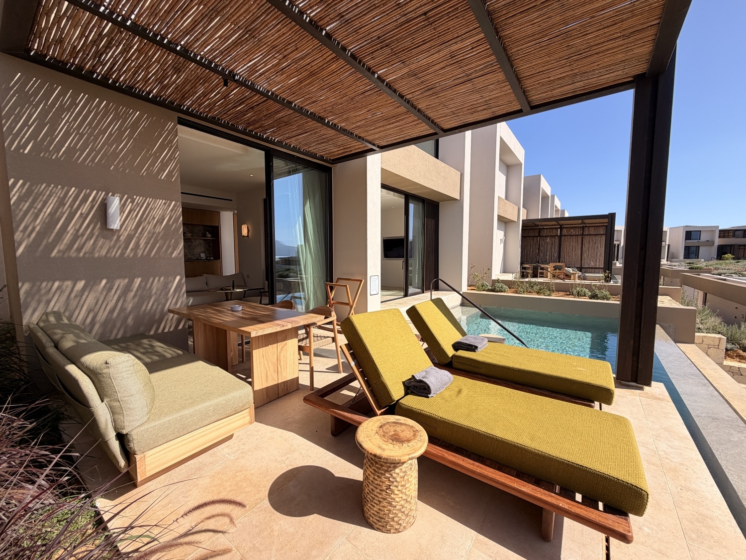 jw marriott crete executive suite outdoor patio with loungers