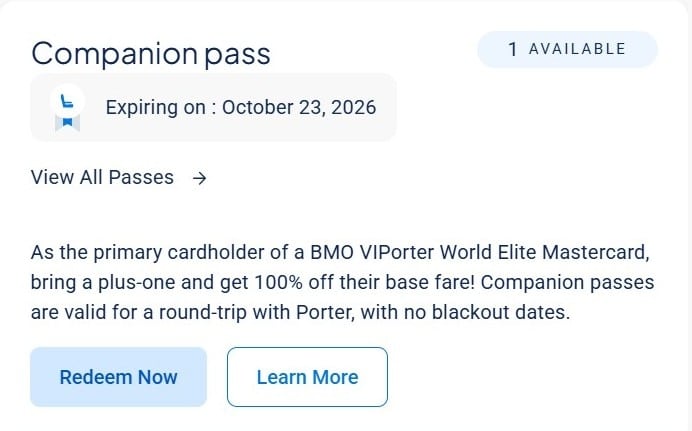 available porter airlines companion pass