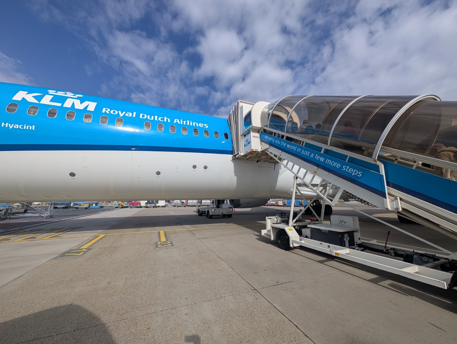 klm aircraft with boarding stairs
