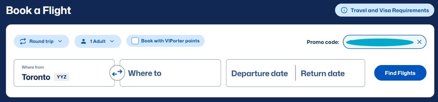 porter airlines book roundtrip flight with companion pass promo code