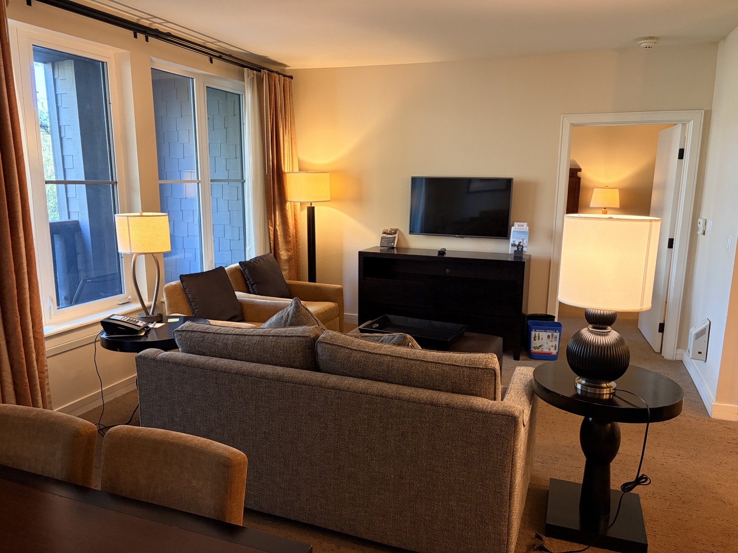 westin verasa napa premium 1 bedroom suite living room seating with television