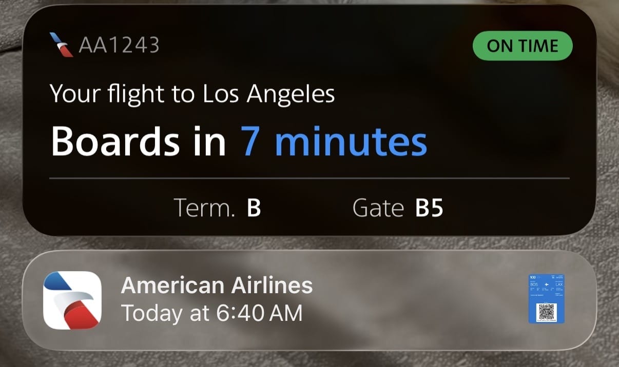american airlines app countdown to boarding