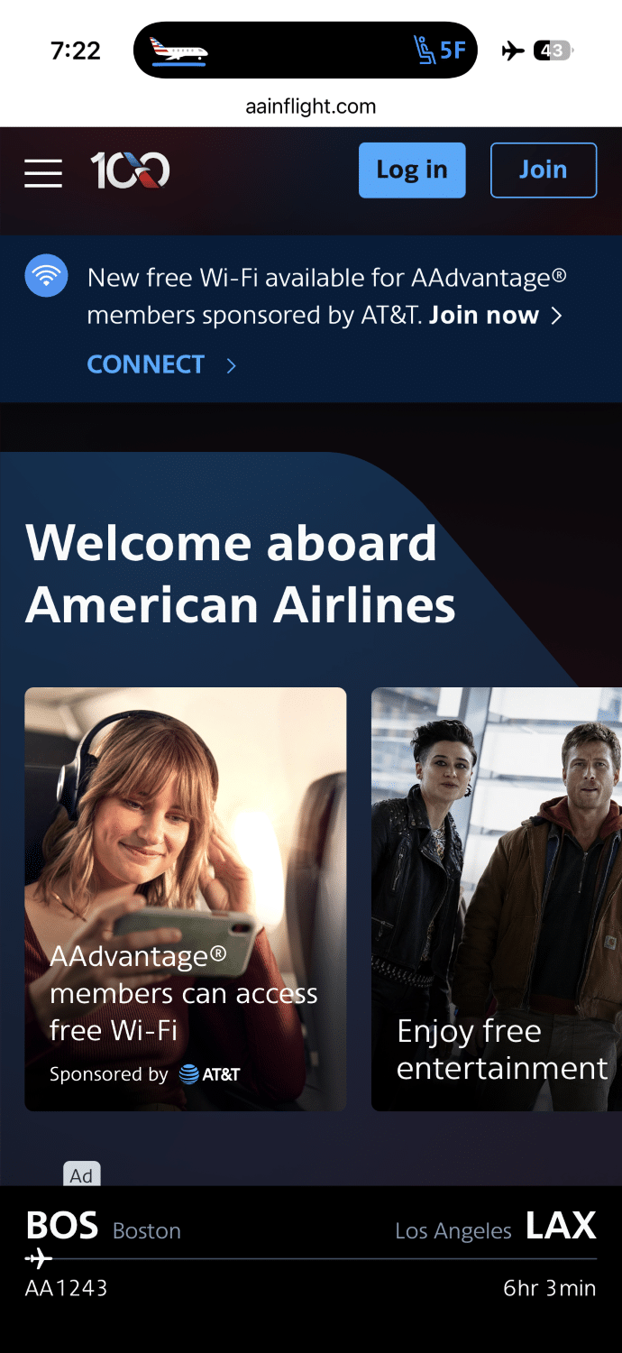 american airlines in-flight wifi login