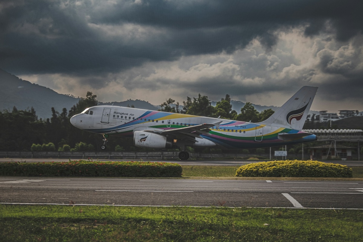 bangkok airways flight taking off from koh samui airport usm