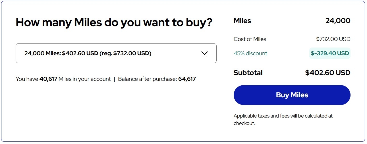 buy flying blue miles with promotion total cost