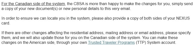 cbsa update passport details with nexus instructions