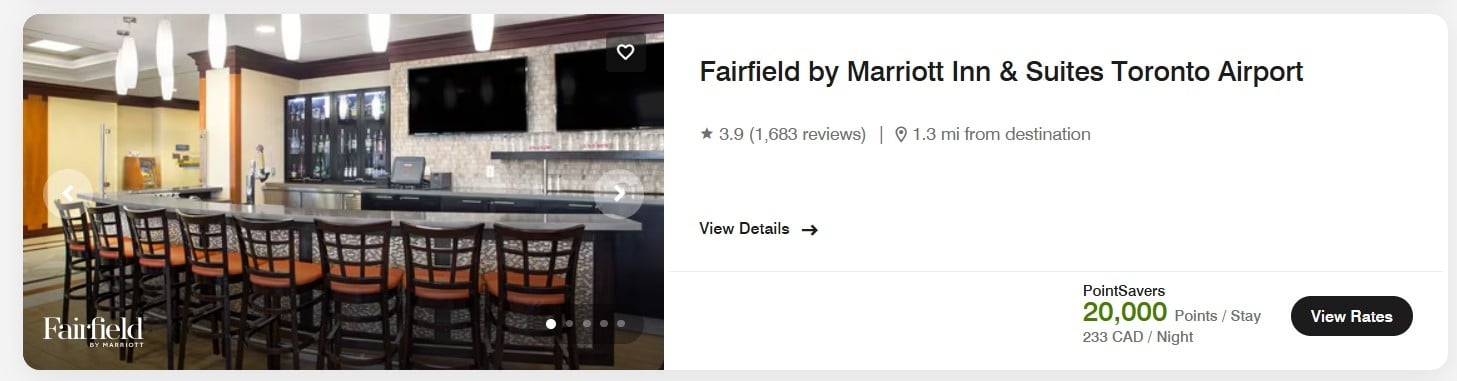 fairfield by marriott inn and suites toronto airport cash and marriott bonvoy points pricing