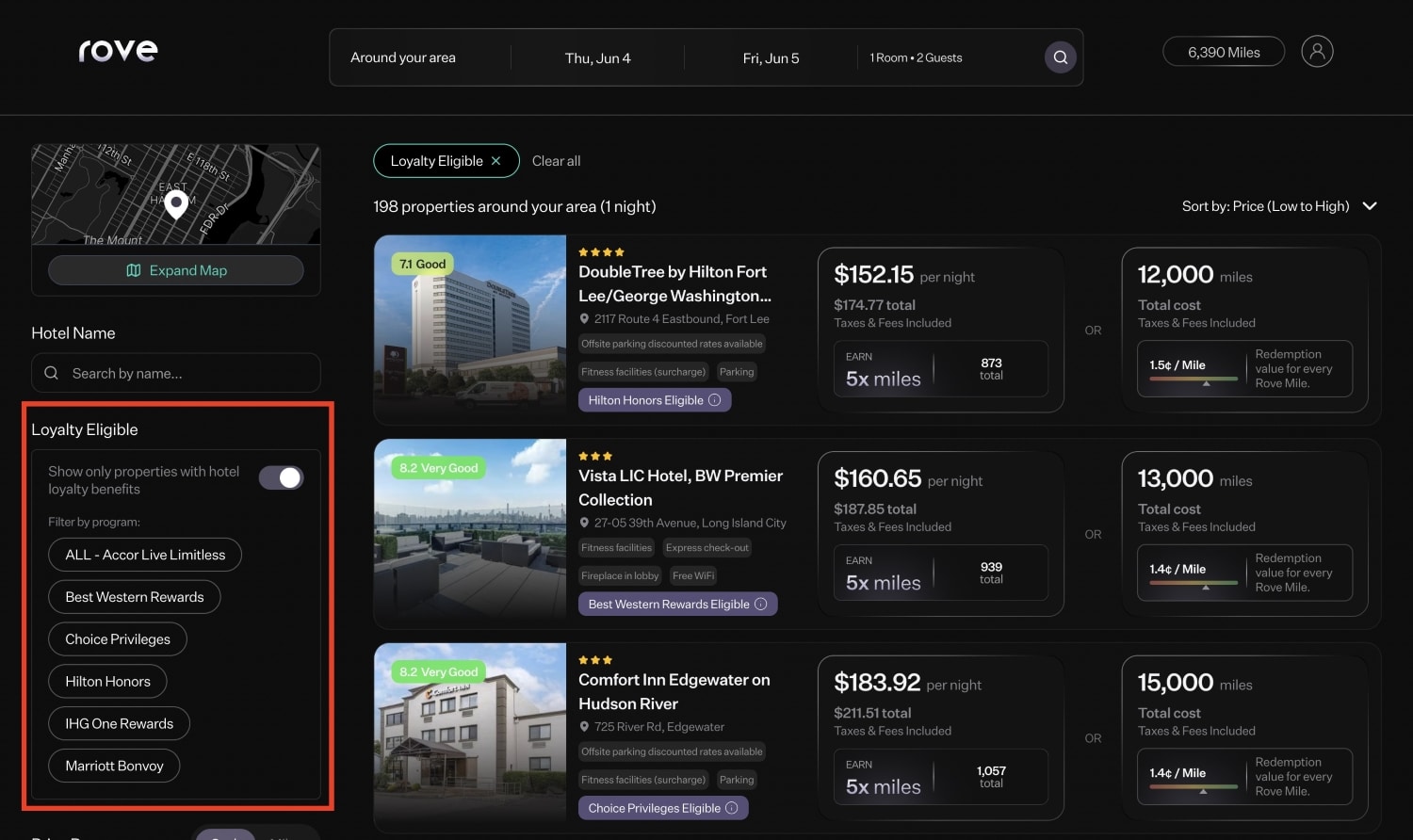 loyalty eligible hotel rates on rove
