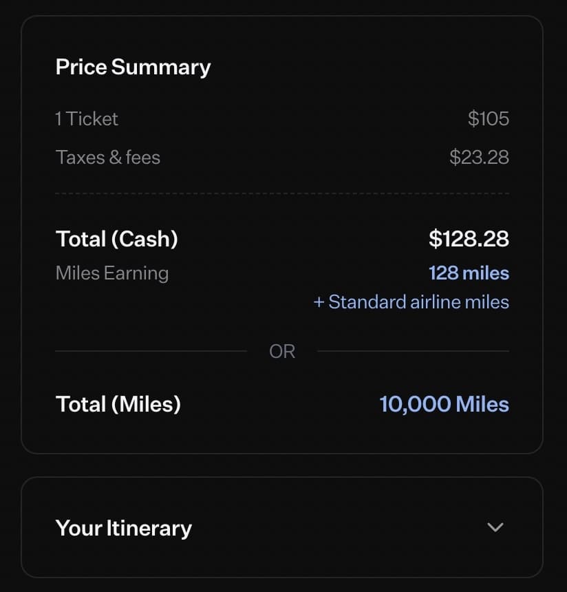 rove miles flight earning mileage example