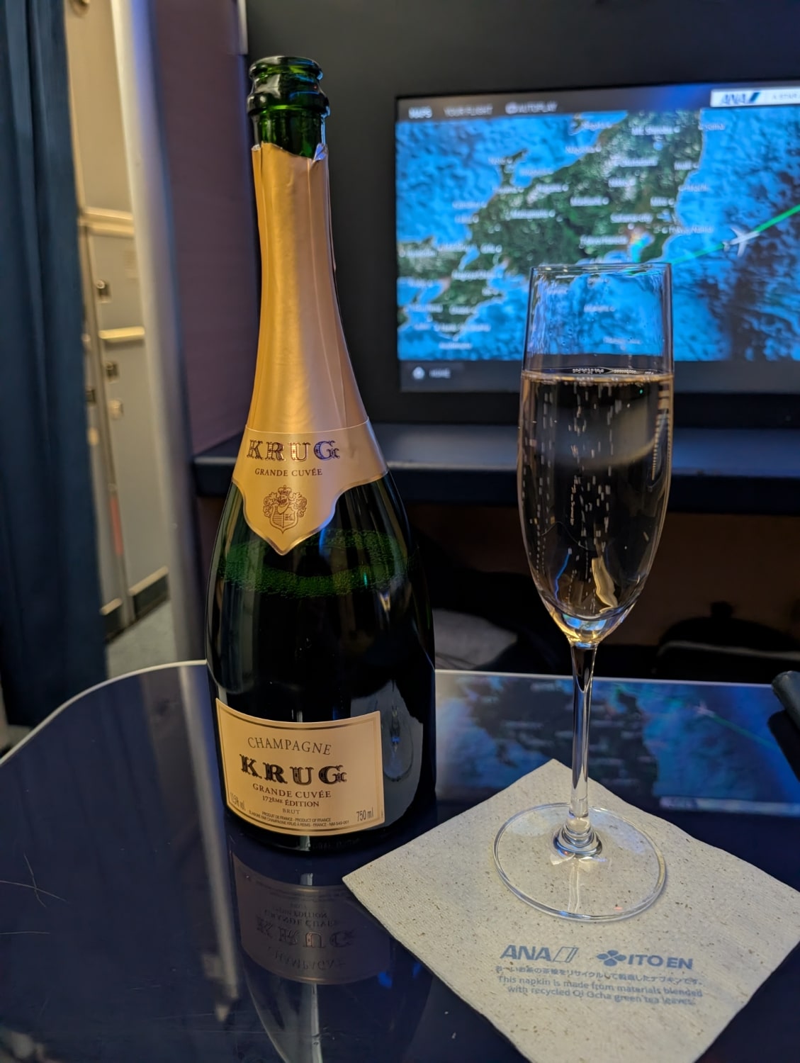 ana first class 777-300er krug champagne bottle with glass