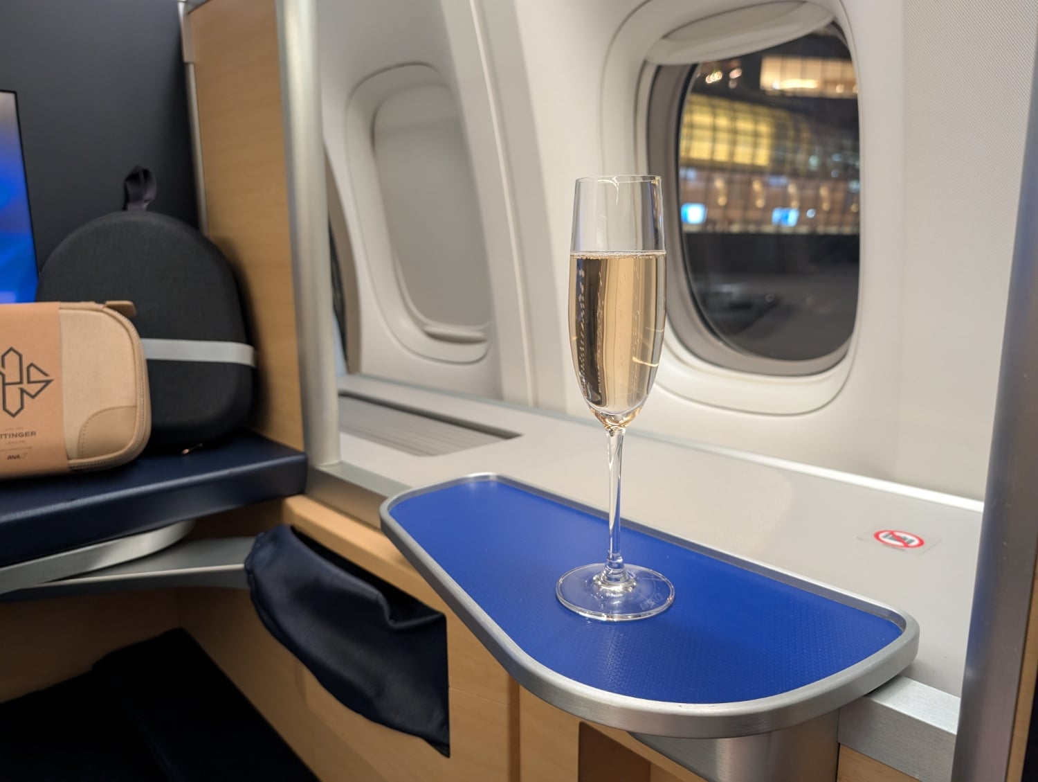ana first class welcome beverage champagne