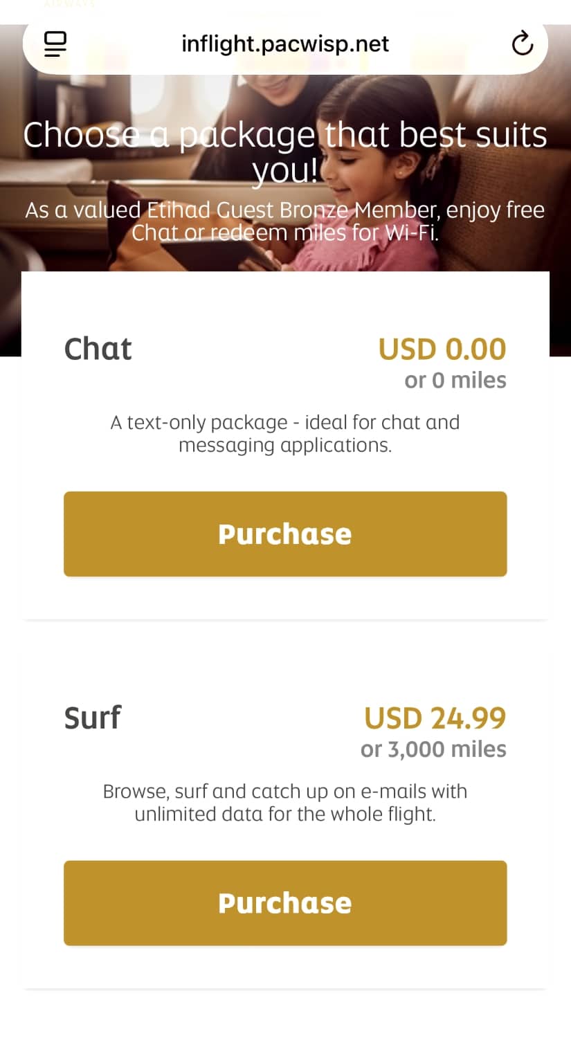 etihad airways business class a380 in-flight wifi pricing