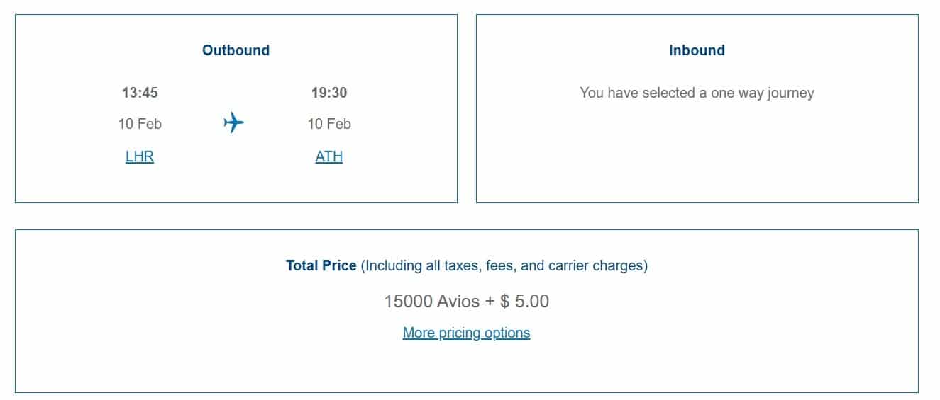 london heathrow to athens greece economy redemption with avios