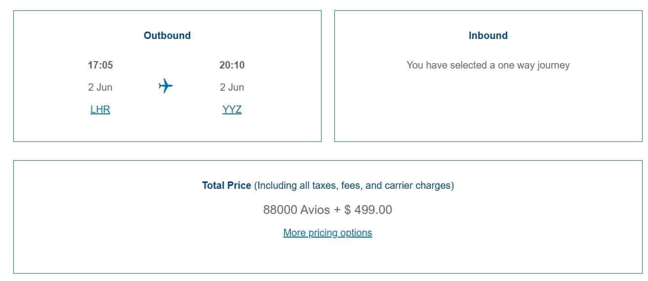 london heathrow to toronto business class redemption on british airways avios