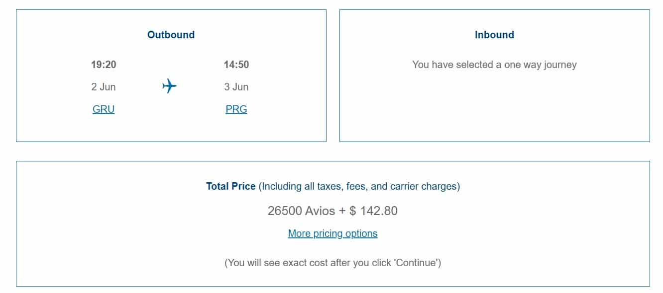 sao paulo to prague economy avios redemption