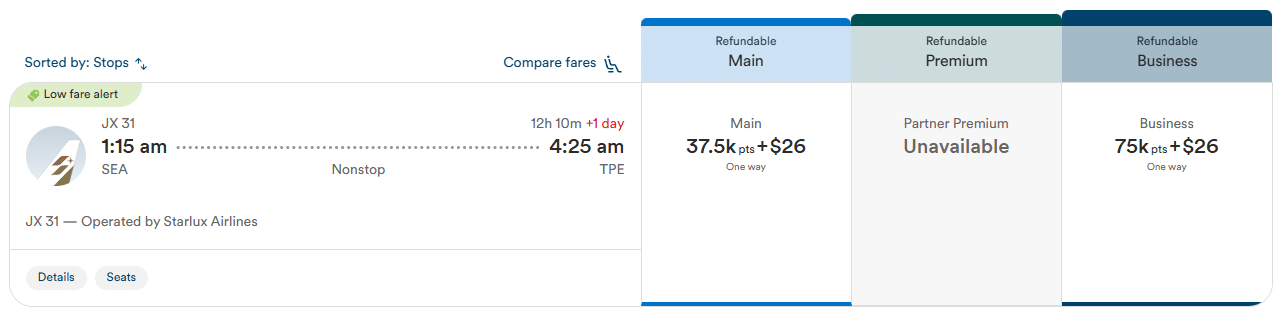 seattle to taipei taiwan on starlux business class redemption with alaska atmos points
