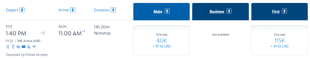 toronto to abu dhabi eithad airways first class redemption with american airlines aadvantage miles