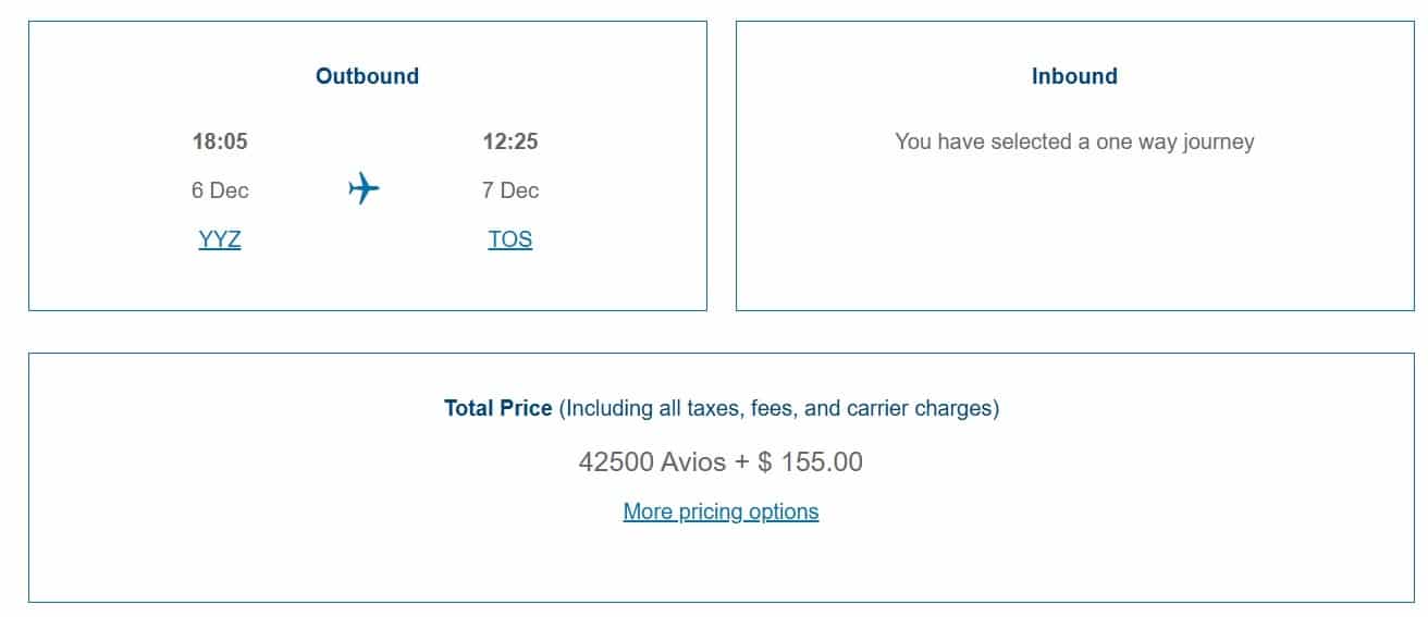 toronto to tromso norway economy class redemption with british airways avios