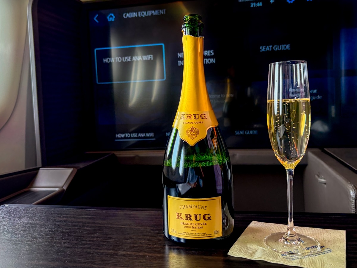 ana the suite first class bottle of krug with glass of champagne