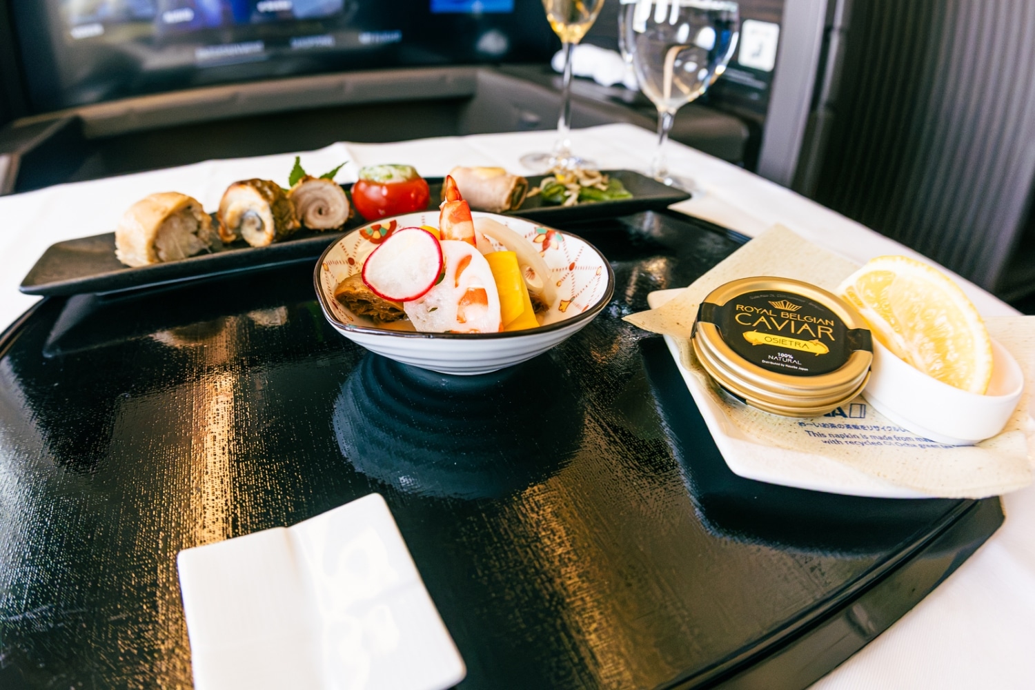ana the suite first class japanese tiger prawn with caviar