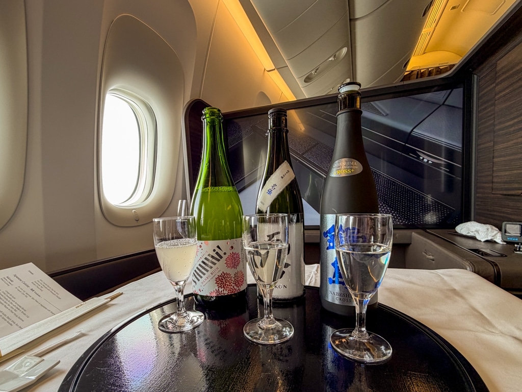 ana the suite first class sake tasting with three glasses of sake