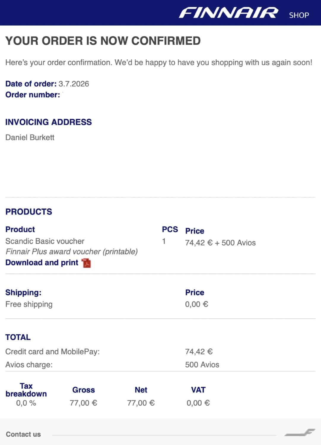 finnair shop scandic hotels voucher redemption confirmation