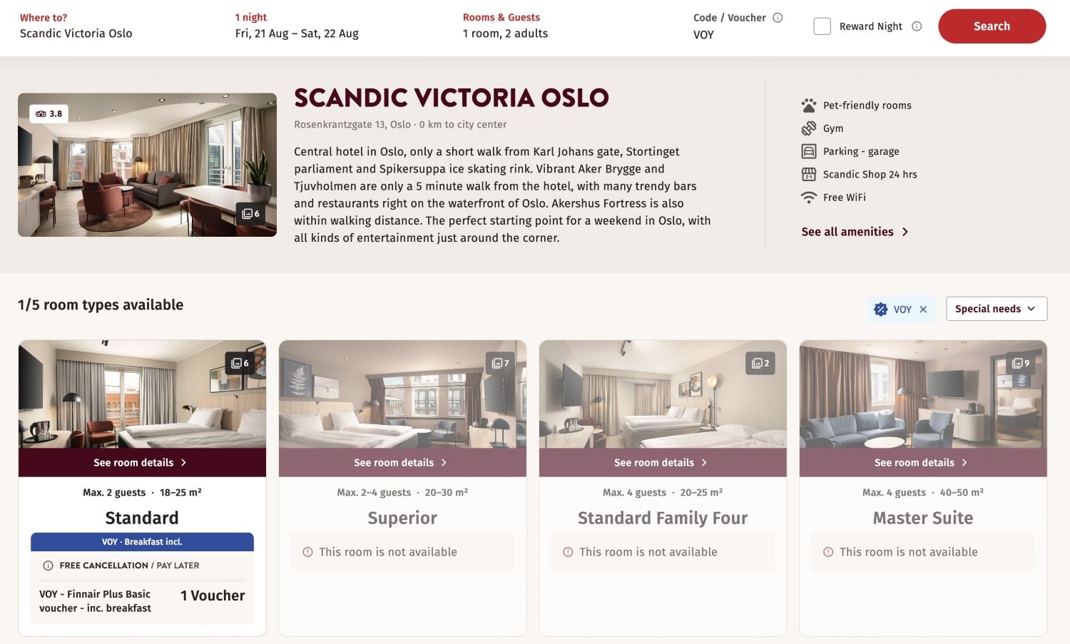 scandic victoria oslo hotel free night availability