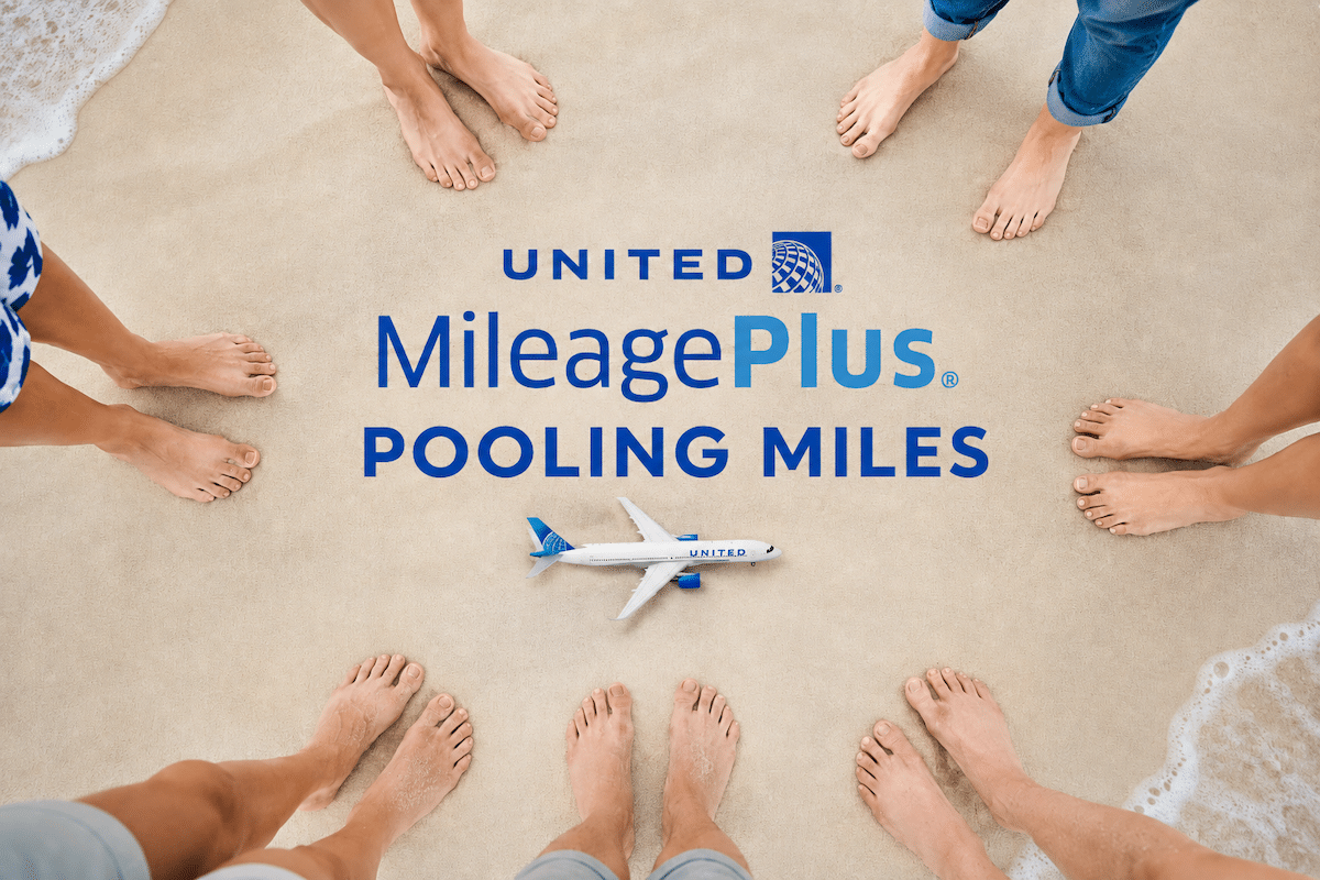 united mileage plus pooling miles family standing in sand