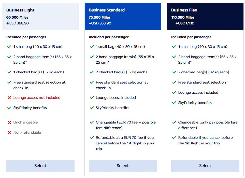 air france klm flying blue new business class fares