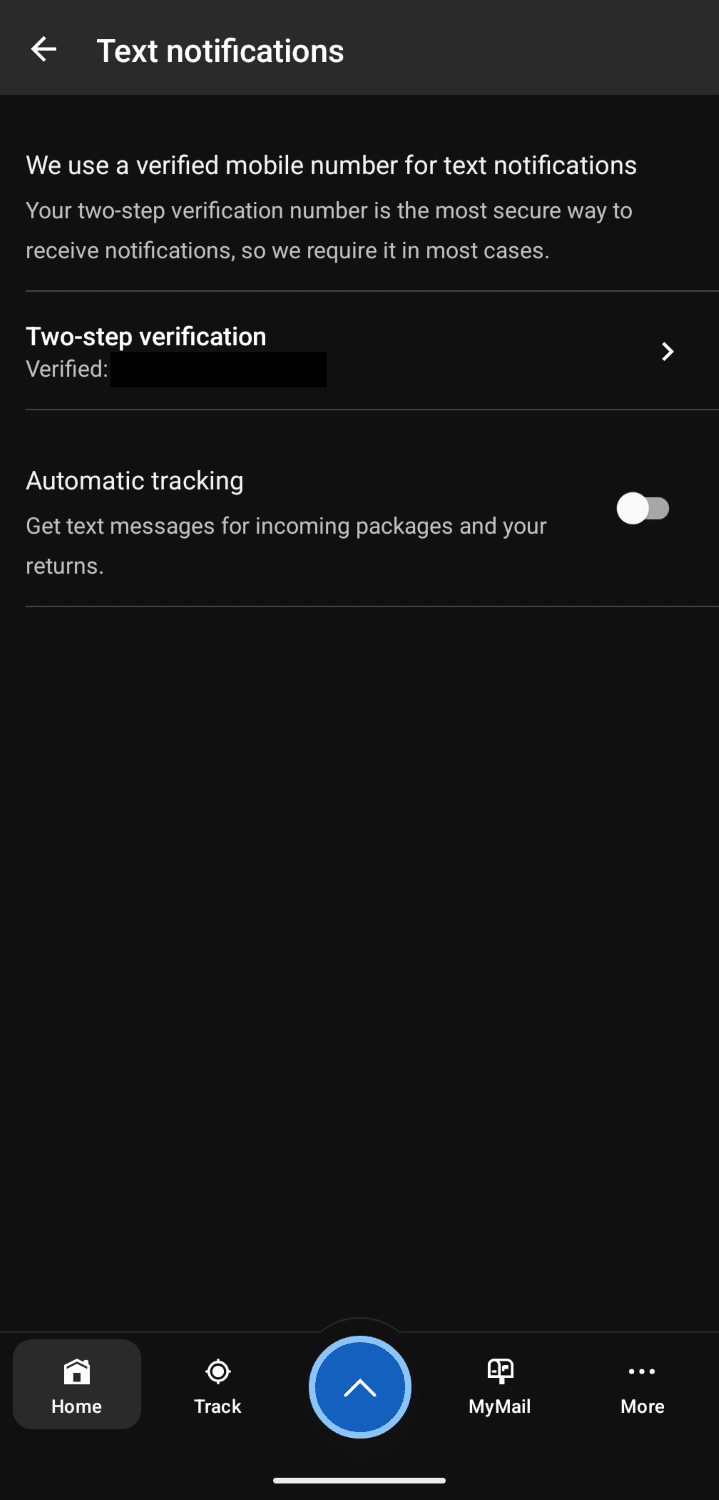 canada post mymail automatic tracking toggle