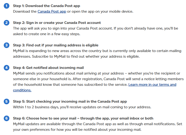 canada post mymail sign-up steps