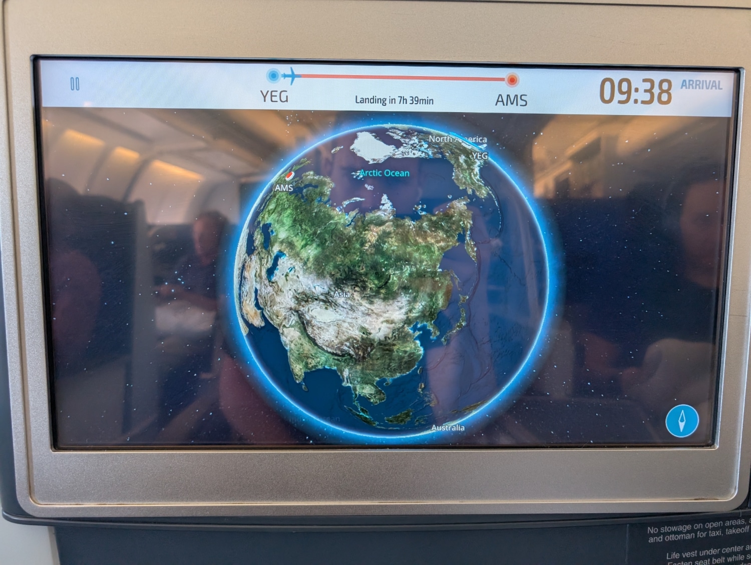 klm business class entertainment console flight map with globe