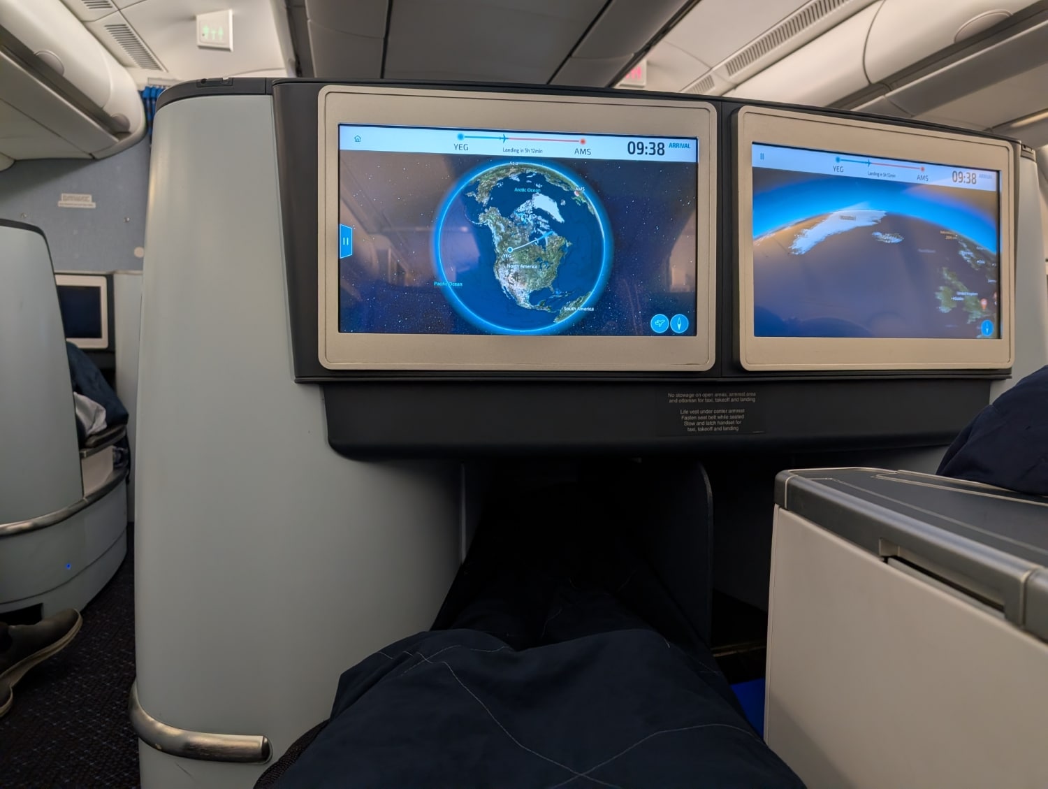 klm business class lie-flat bed view from bed