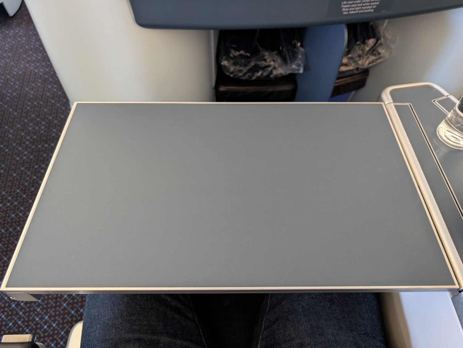 klm business class tray table fully extended