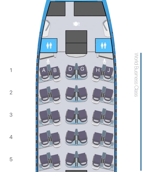 klm world business class seatmap on the airbus 330-300