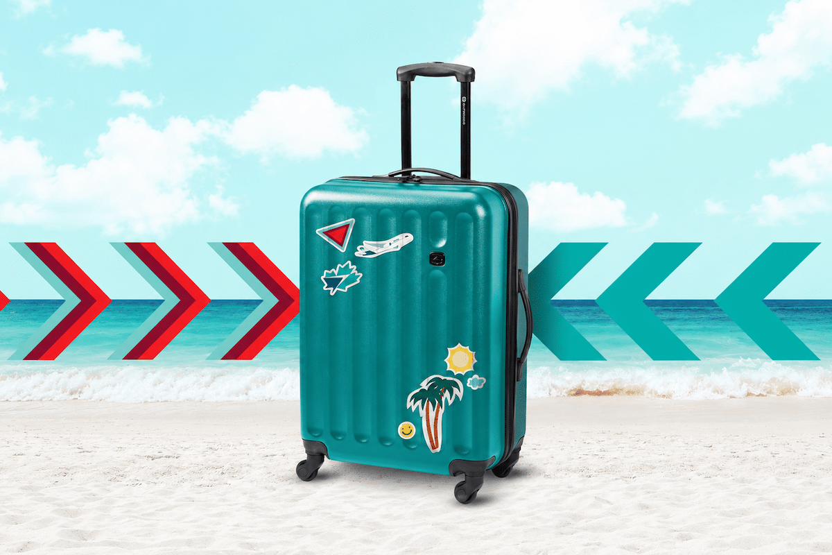 Triangle and Westjet Partnership Teal Suitcase on a Chevron Beach