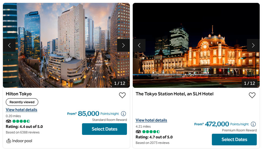 example of hilton honors redemptions in tokyo