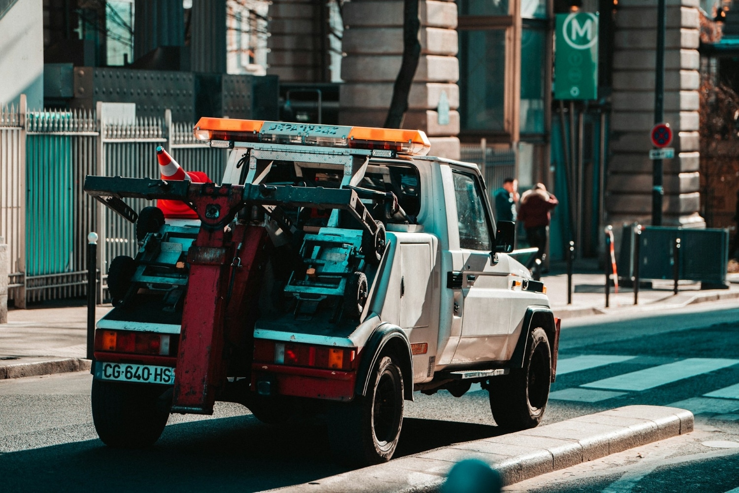 tow truck driving away